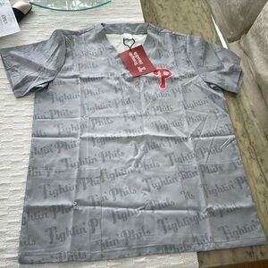 FIGHTIN PHILS Temple Health Promo Scrub Top with Red Logo Sz Medium